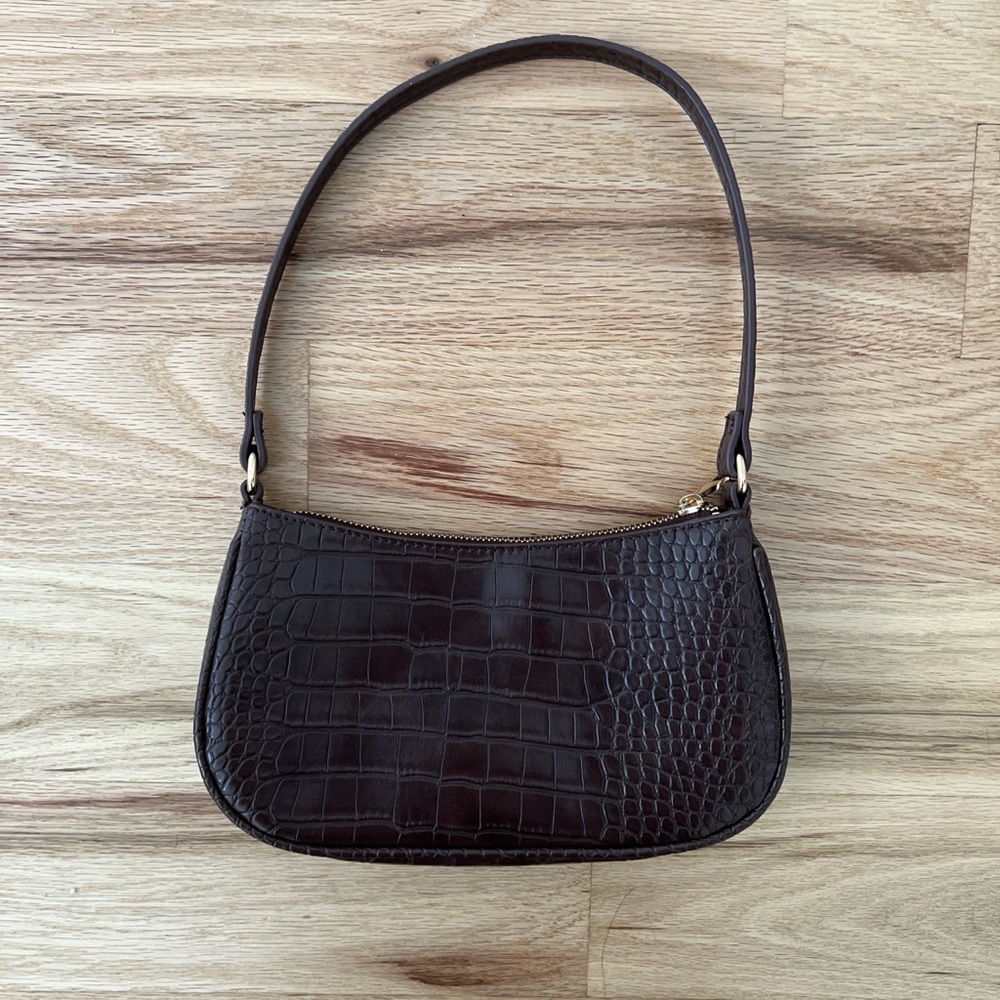 Faux Crocodile Brown Shoulder Bag